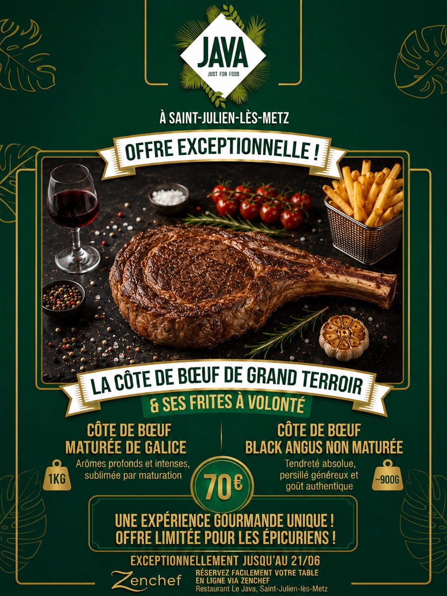 Offre exceptionnelle : côte de bœuf de grand terroir et ses frites à volonté, 70 €, jusqu'au 21/06